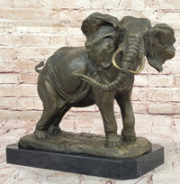 African Elephant Bronze Sculpture on Marble Base