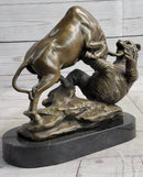 Stock Market Bull vs Bear Bronze Sculpture Marble Base Signed Art