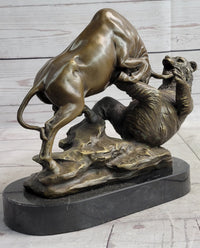 Stock Market Bull vs Bear Bronze Sculpture Marble Base Signed Art