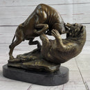 Stock Market Bull vs Bear Bronze Sculpture Marble Base Signed Art