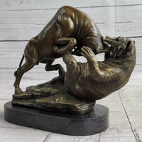 Stock Market Bull vs Bear Bronze Sculpture Marble Base Signed Art