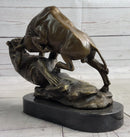 Stock Market Bull vs Bear Bronze Sculpture Marble Base Signed Art
