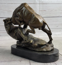 Stock Market Bull vs Bear Bronze Sculpture Marble Base Signed Art