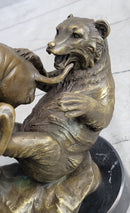 Stock Market Bull vs Bear Bronze Sculpture Marble Base Signed Art