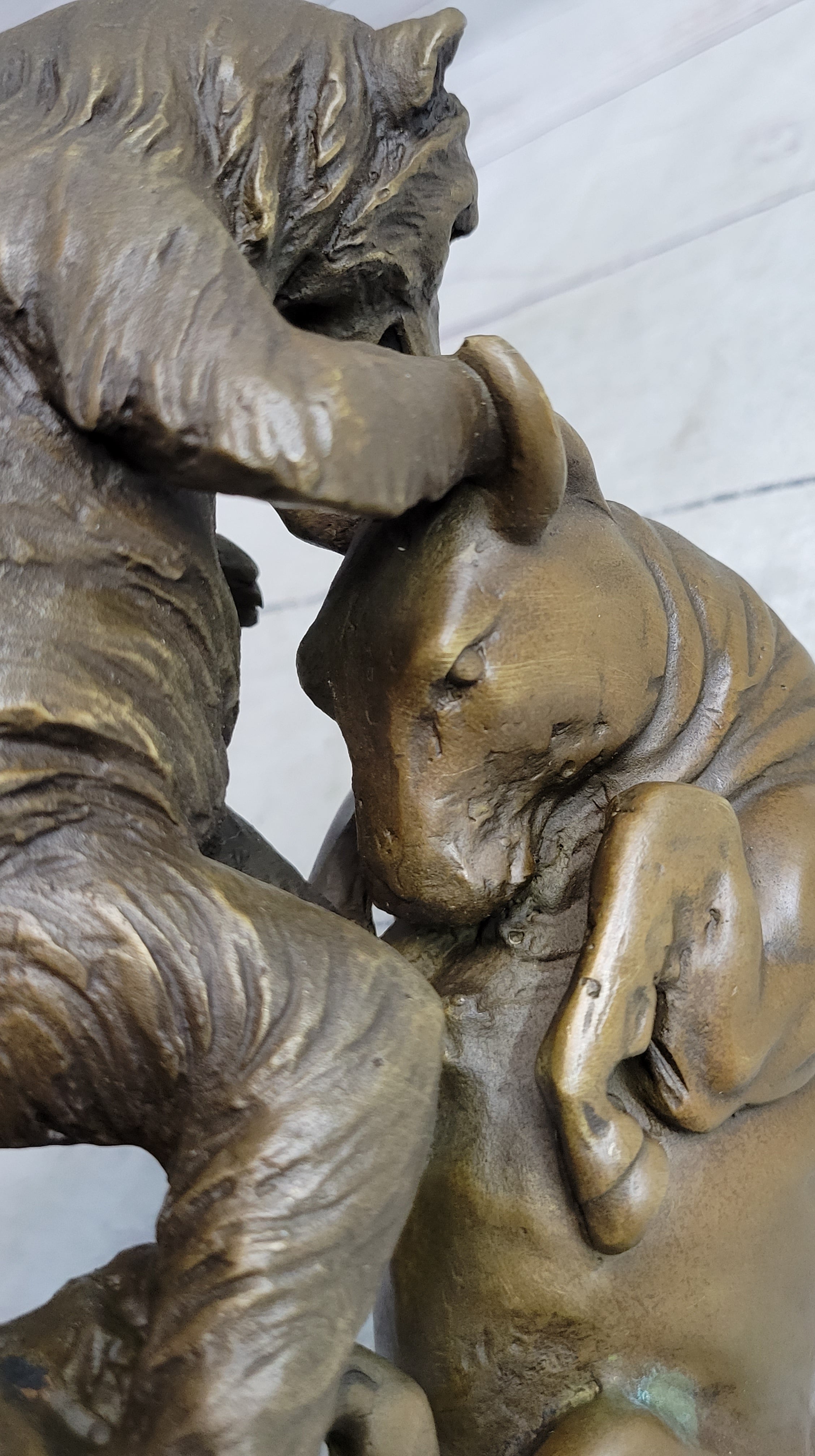 Stock Market Bull vs Bear Bronze Sculpture Marble Base Signed Art