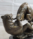 Stock Market Bull vs Bear Bronze Sculpture Marble Base Signed Art