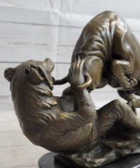 Stock Market Bull vs Bear Bronze Sculpture Marble Base Signed Art
