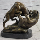 Stock Market Bull vs Bear Bronze Sculpture Marble Base Signed Art