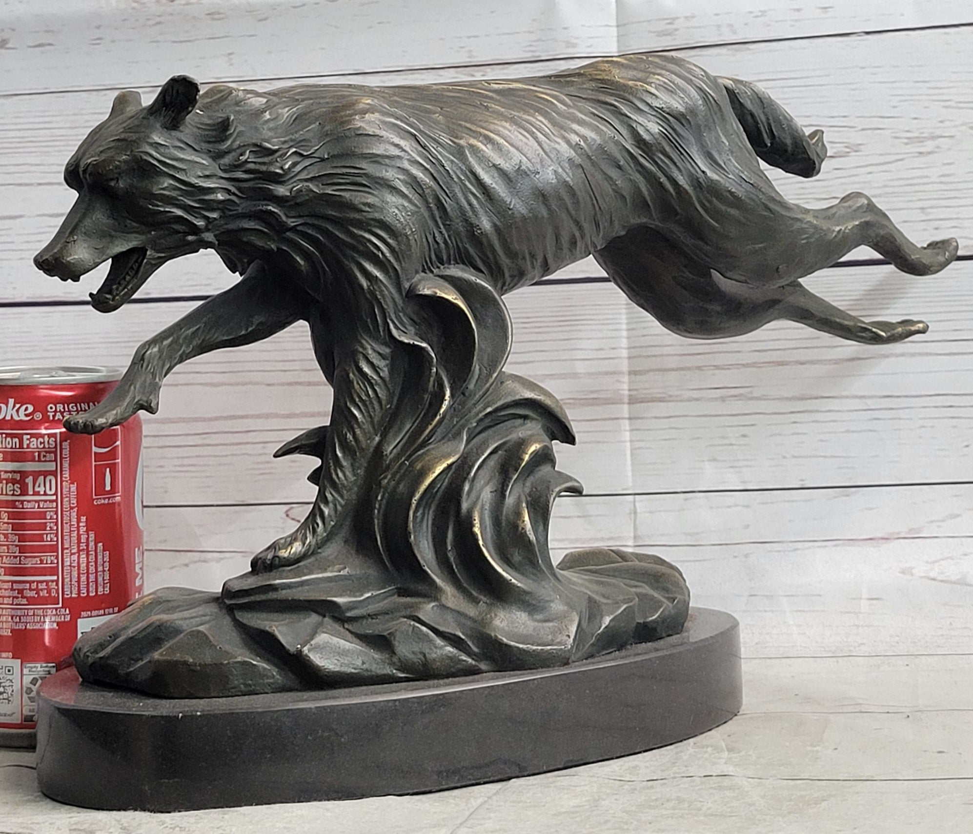 Running Wolf Dog Wildlife Art Bronze Metal Sculpture