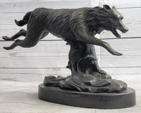 Running Wolf Dog Wildlife Art Bronze Metal Sculpture