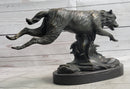Running Wolf Dog Wildlife Art Bronze Metal Sculpture