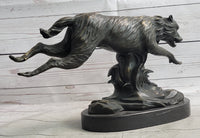 Running Wolf Dog Wildlife Art Bronze Metal Sculpture