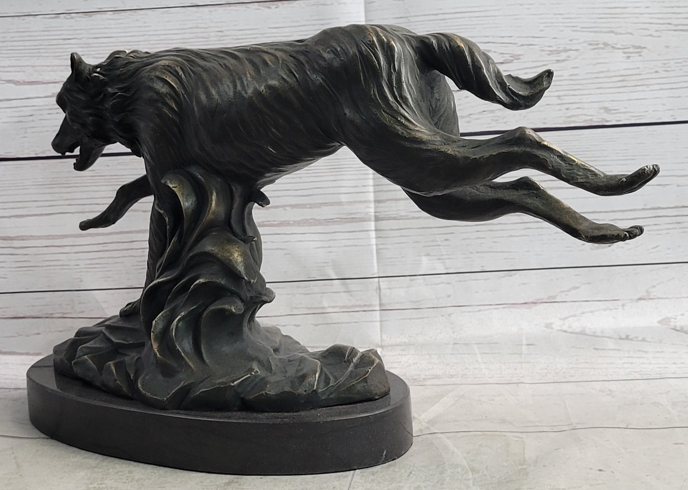 Running Wolf Dog Wildlife Art Bronze Metal Sculpture