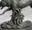 Running Wolf Dog Wildlife Art Bronze Metal Sculpture
