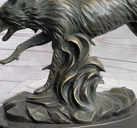 Running Wolf Dog Wildlife Art Bronze Metal Sculpture