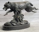 Running Wolf Dog Wildlife Art Bronze Metal Sculpture