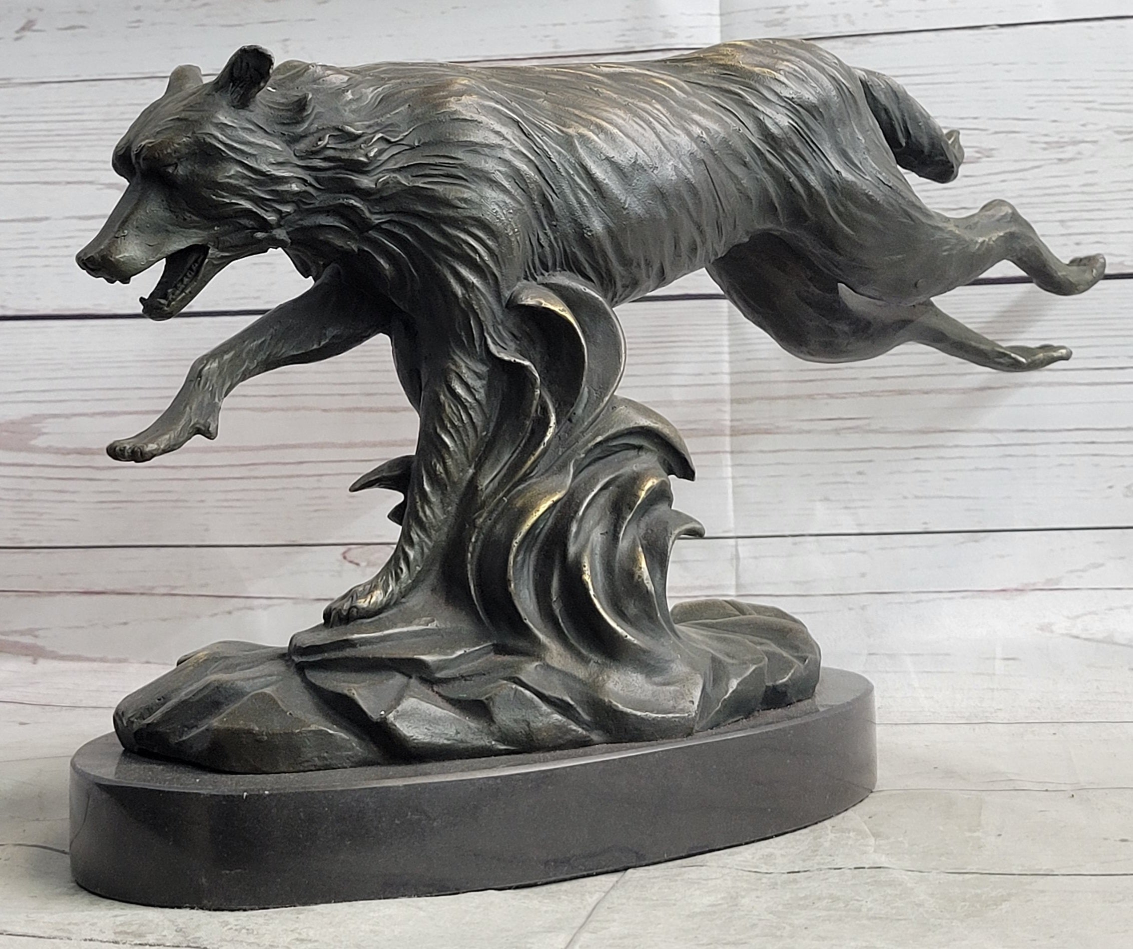 Running Wolf Dog Wildlife Art Bronze Metal Sculpture