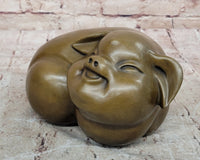 Signed Original Williams Bronze Pig - Chubby Happy Domestic Pig
