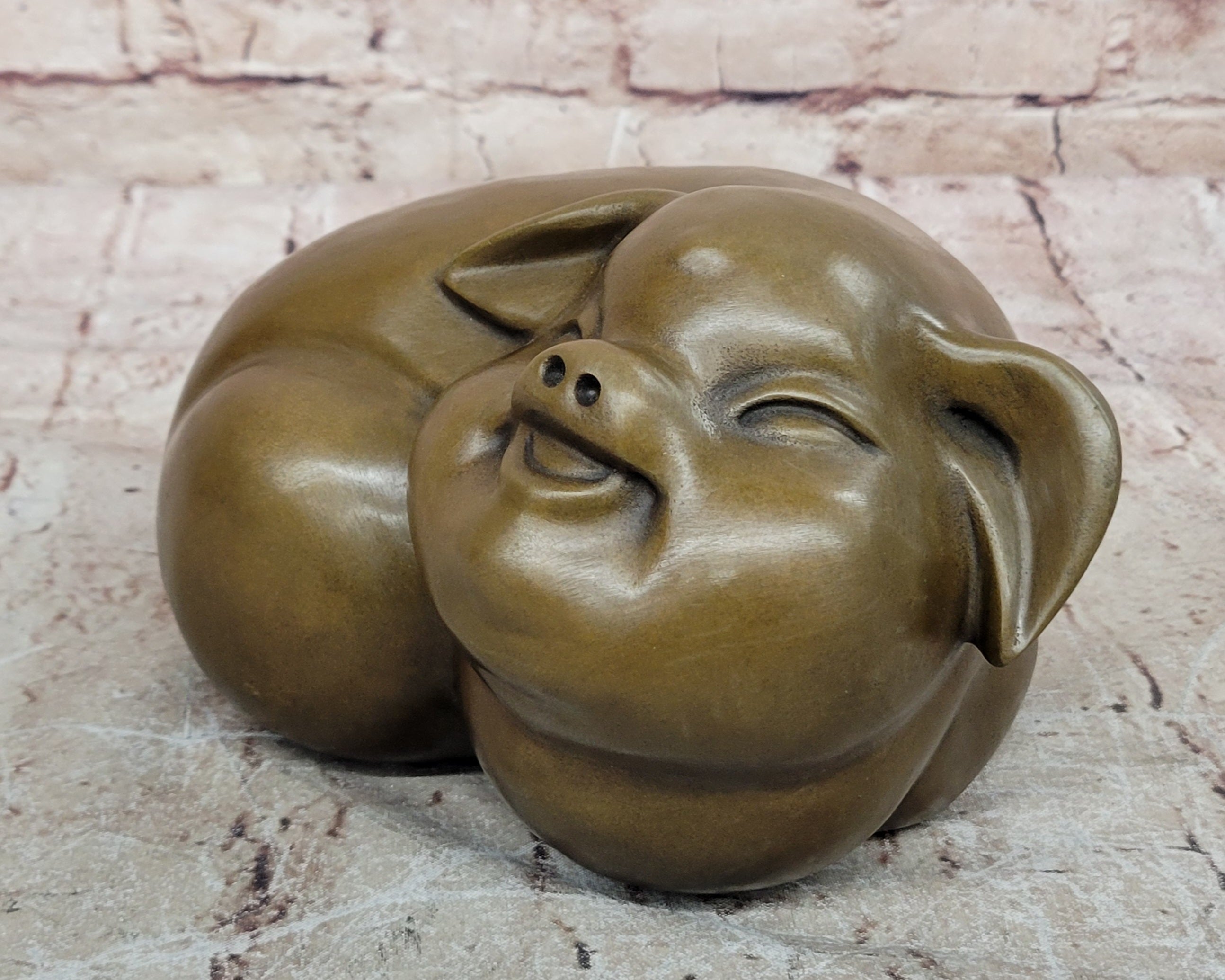 Signed Original Williams Bronze Pig - Chubby Happy Domestic Pig
