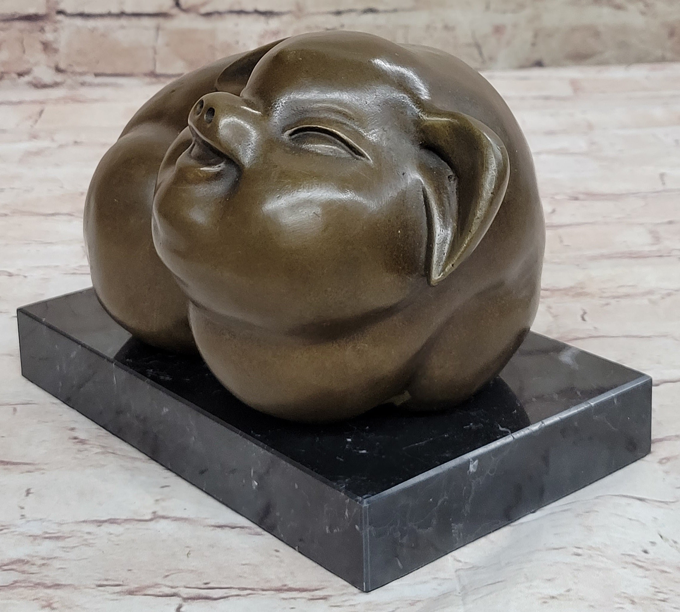 Happy Round Pig Bronze Metal Sculpture Original Art