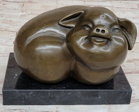 Happy Round Pig Bronze Metal Sculpture Original Art
