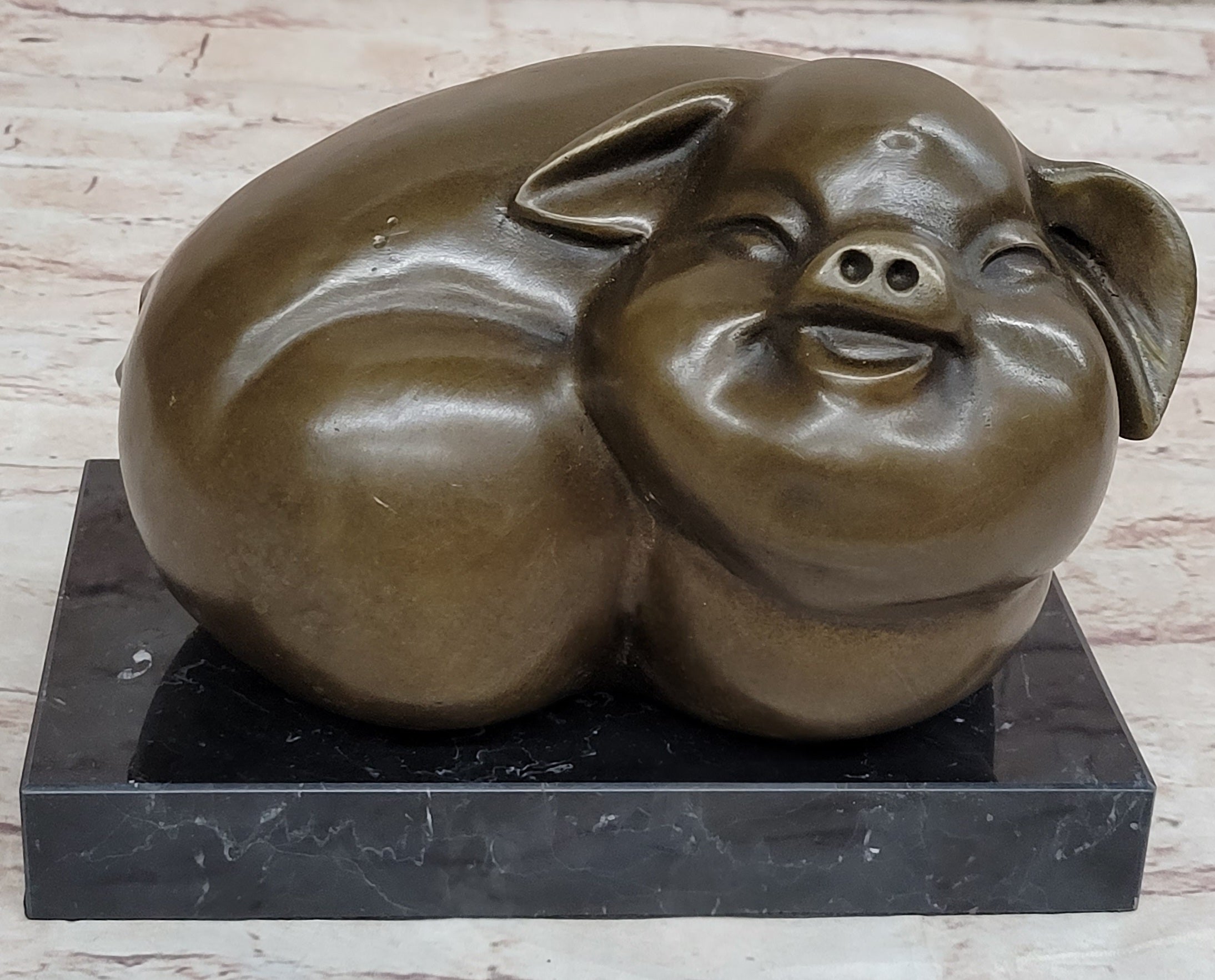 Happy Round Pig Bronze Metal Sculpture Original Art