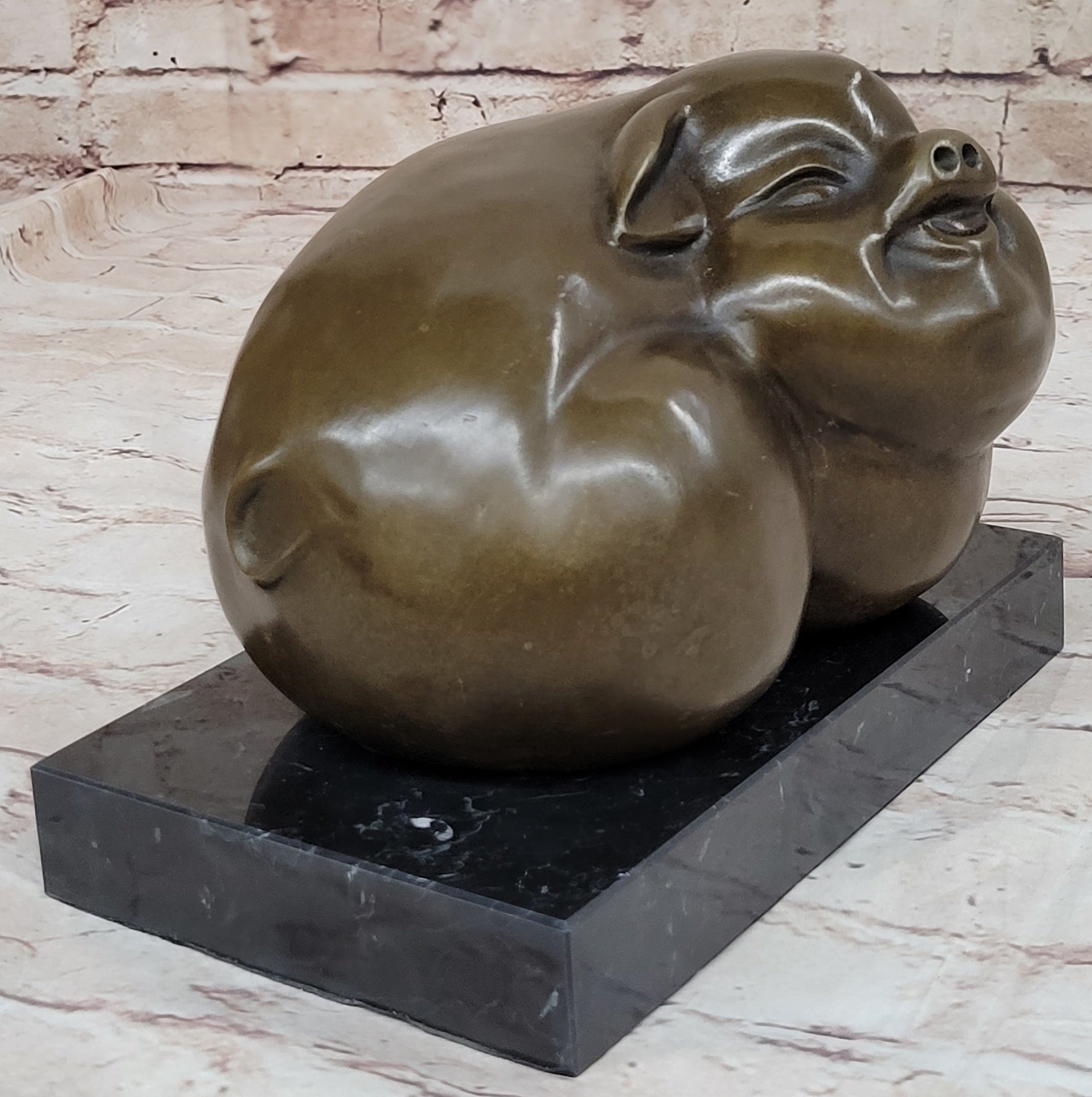Happy Round Pig Bronze Metal Sculpture Original Art