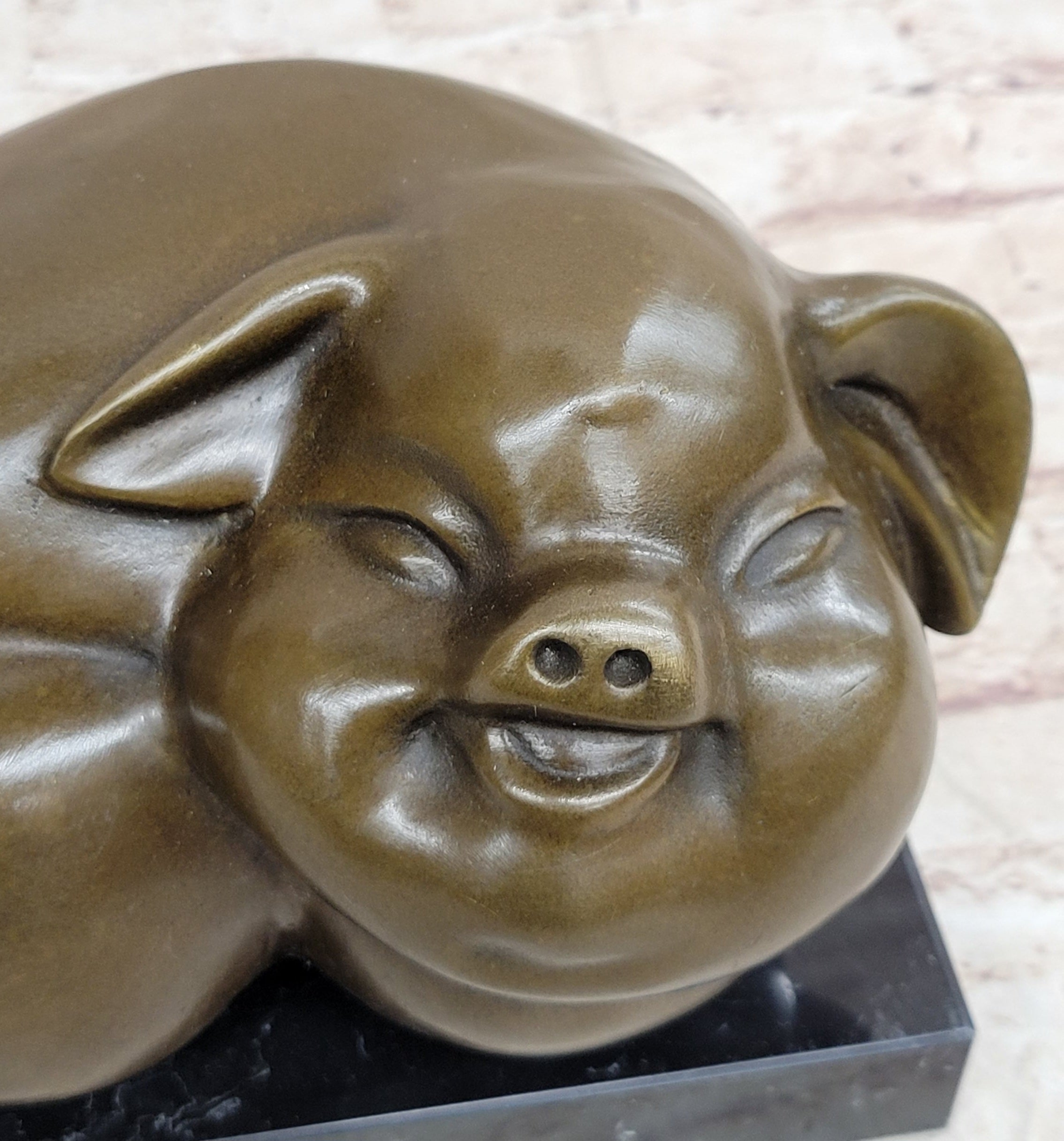 Happy Round Pig Bronze Metal Sculpture Original Art