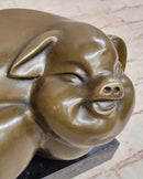 Happy Round Pig Bronze Metal Sculpture Original Art