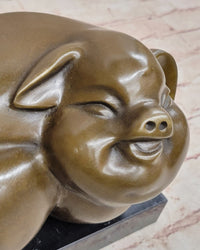 Happy Round Pig Bronze Metal Sculpture Original Art
