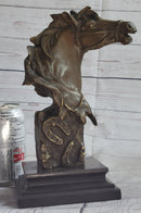Horse Head Bust Abstract Bronze Metal Sculpture on Marble Base