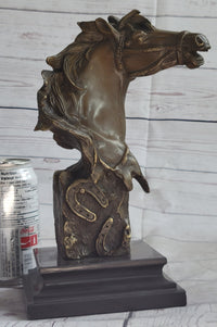 Horse Head Bust Abstract Bronze Metal Sculpture on Marble Base