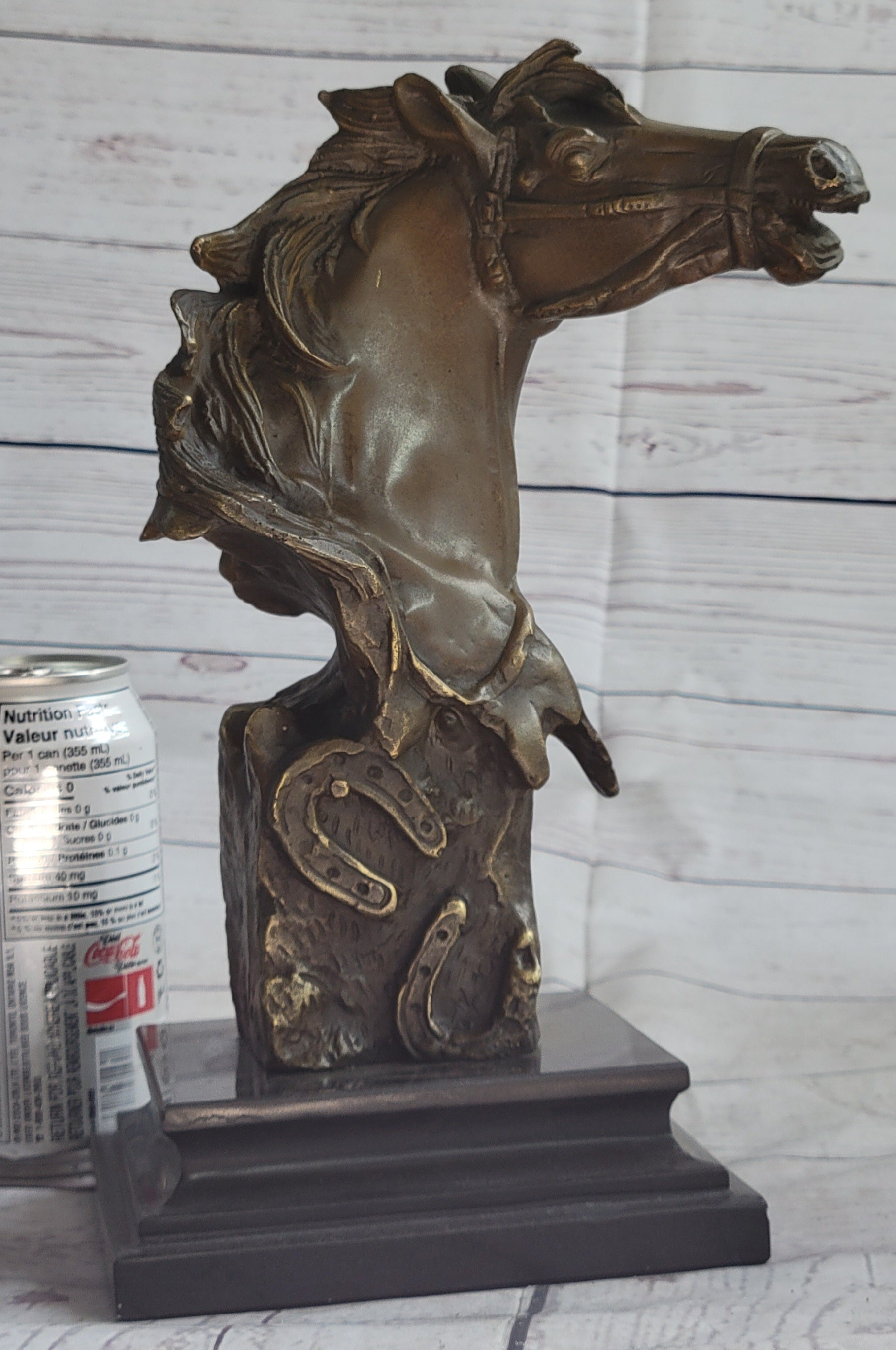 Horse Head Bust Abstract Bronze Metal Sculpture on Marble Base