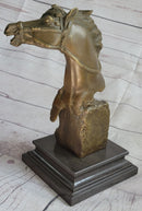 Horse Head Bust Abstract Bronze Metal Sculpture on Marble Base