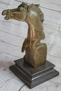 Horse Head Bust Abstract Bronze Metal Sculpture on Marble Base