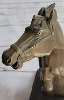 Horse Head Bust Abstract Bronze Metal Sculpture on Marble Base