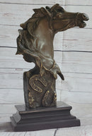 Horse Head Bust Abstract Bronze Metal Sculpture on Marble Base