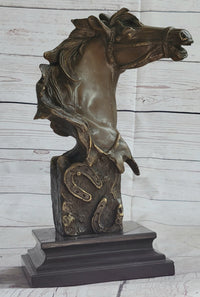 Horse Head Bust Abstract Bronze Metal Sculpture on Marble Base
