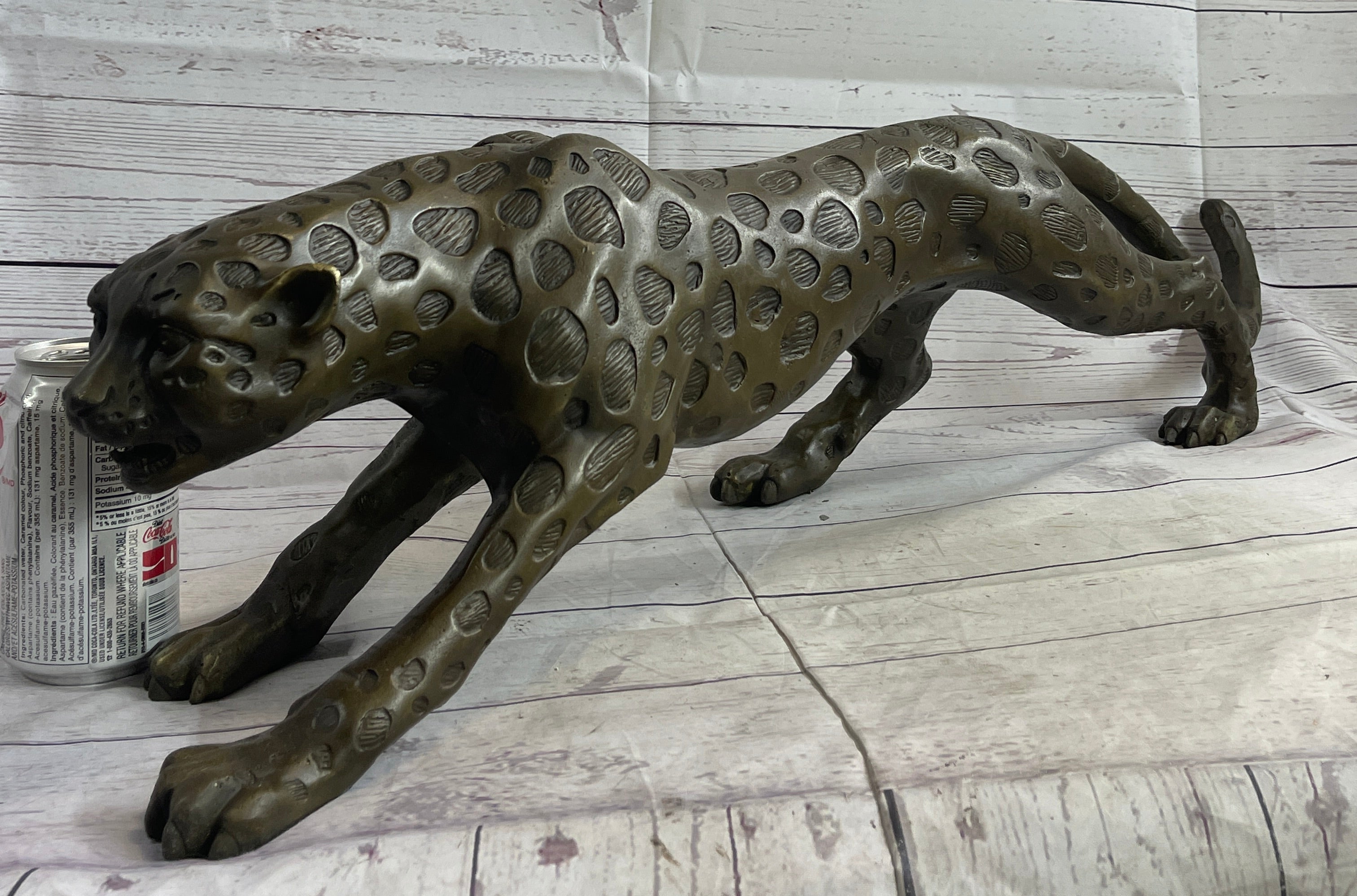 Cheetah Leopard Bronze Metal Sculpture 8" x 32"