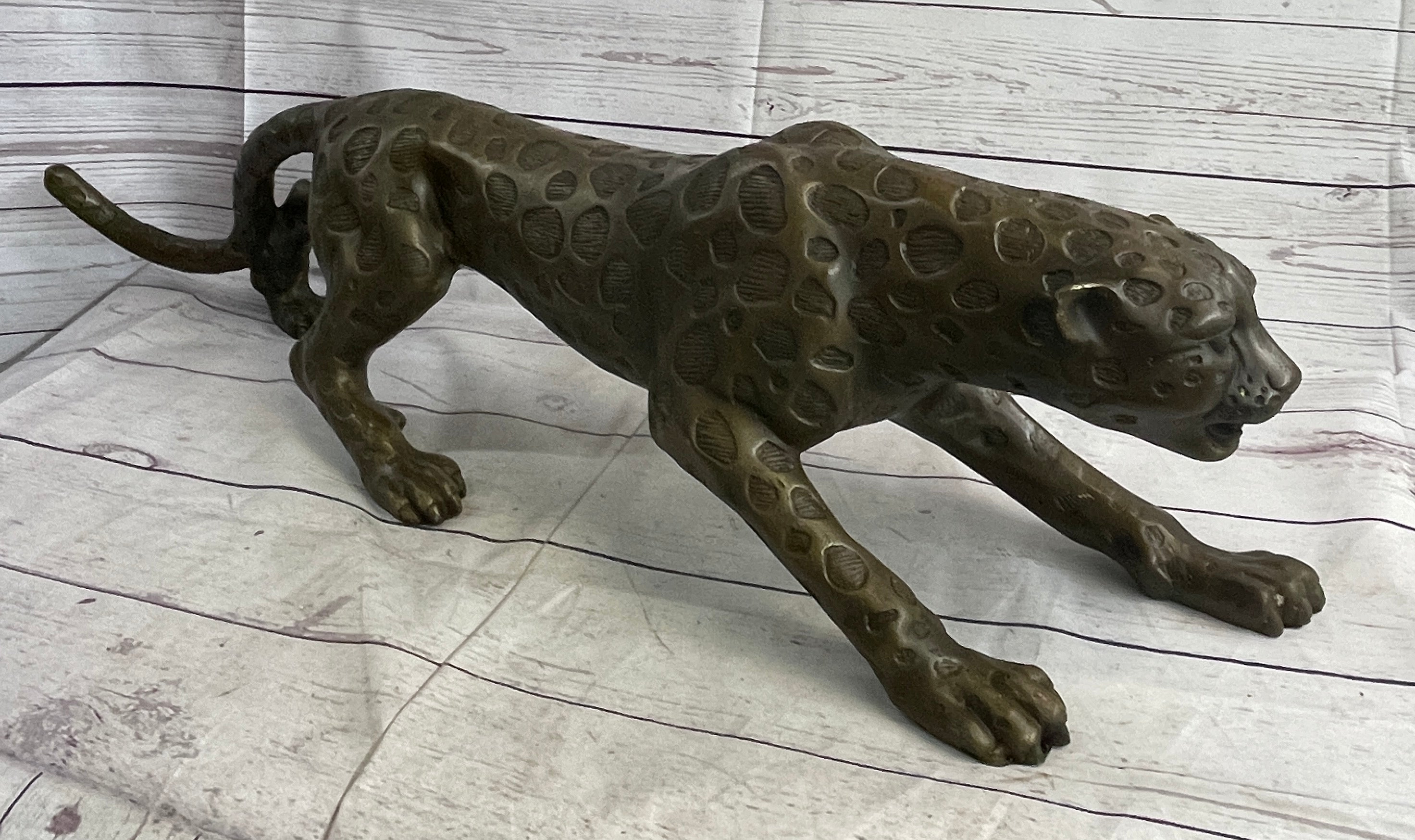 Cheetah Leopard Bronze Metal Sculpture 8" x 32"