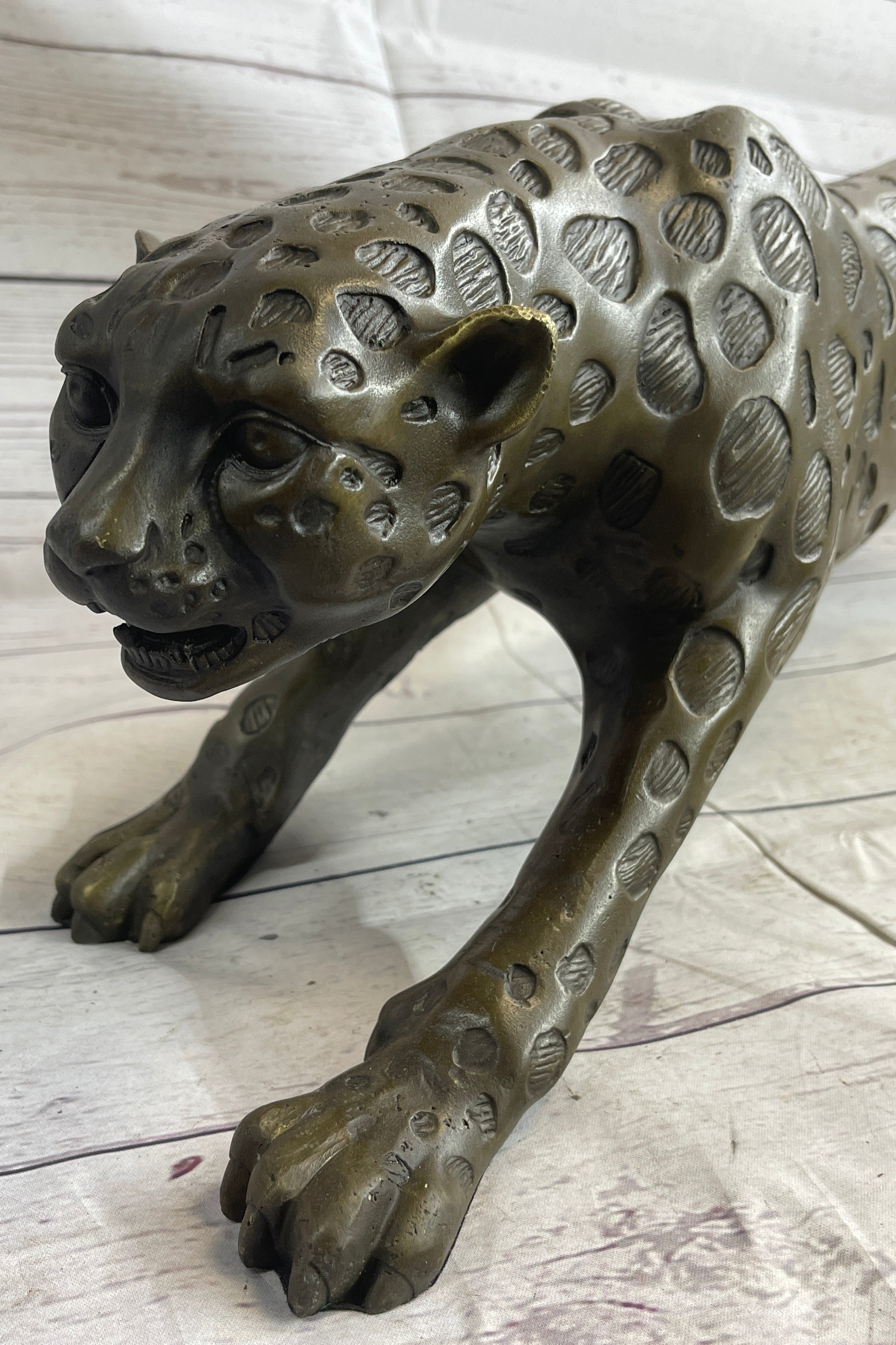Cheetah Leopard Bronze Metal Sculpture 8" x 32"