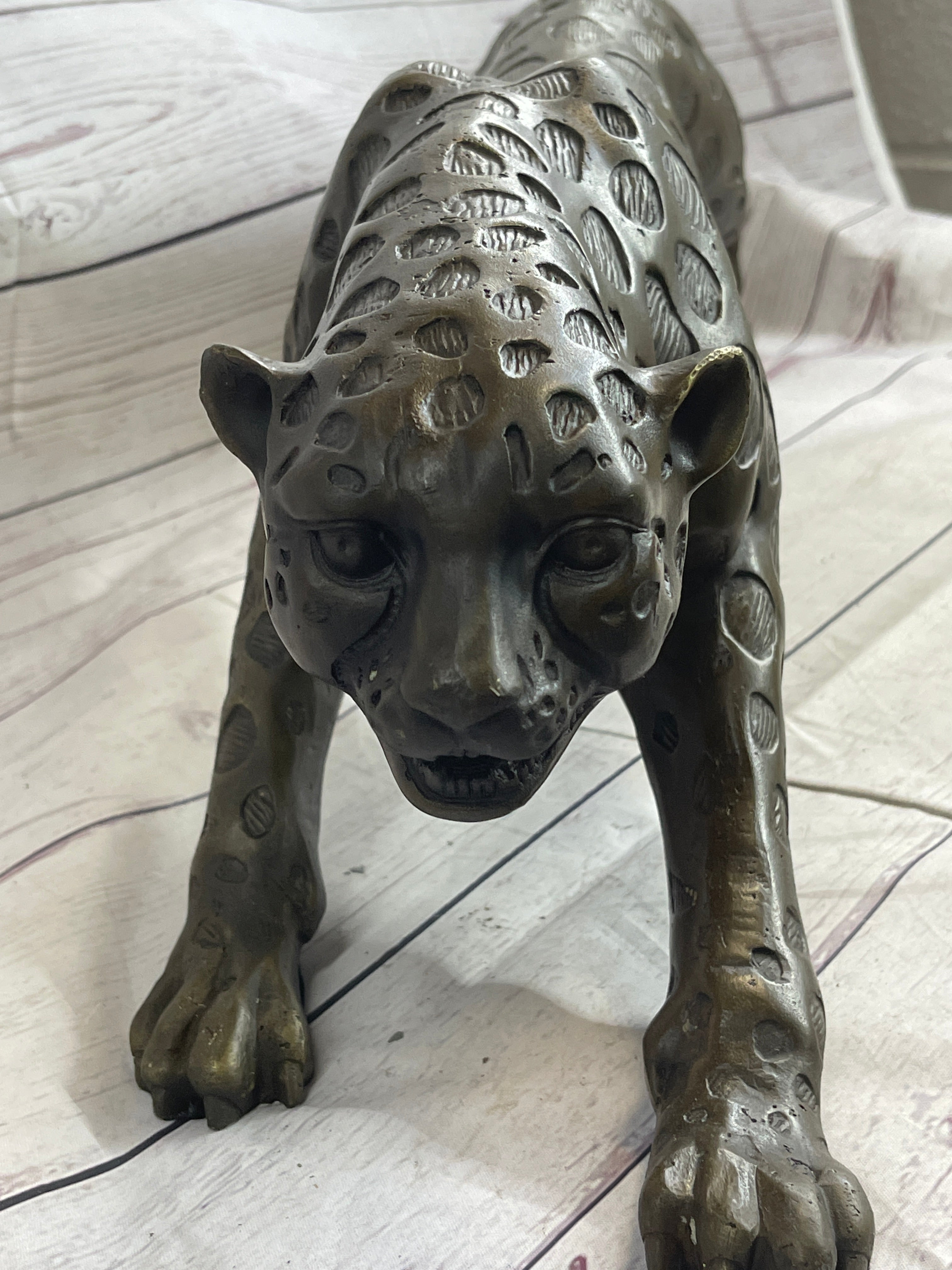 Cheetah Leopard Bronze Metal Sculpture 8" x 32"