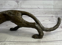 Cheetah Leopard Bronze Metal Sculpture 8" x 32"