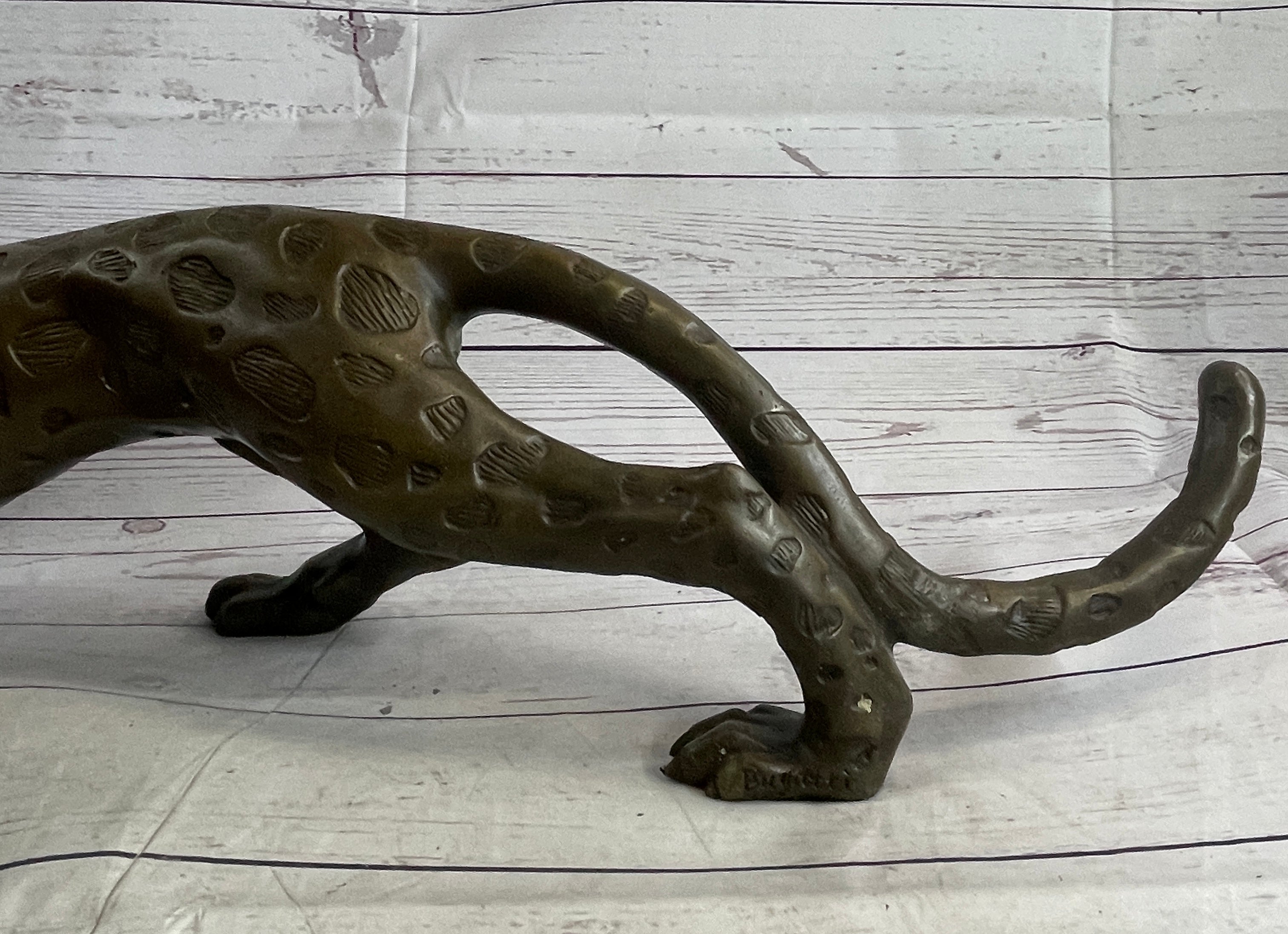 Cheetah Leopard Bronze Metal Sculpture 8" x 32"