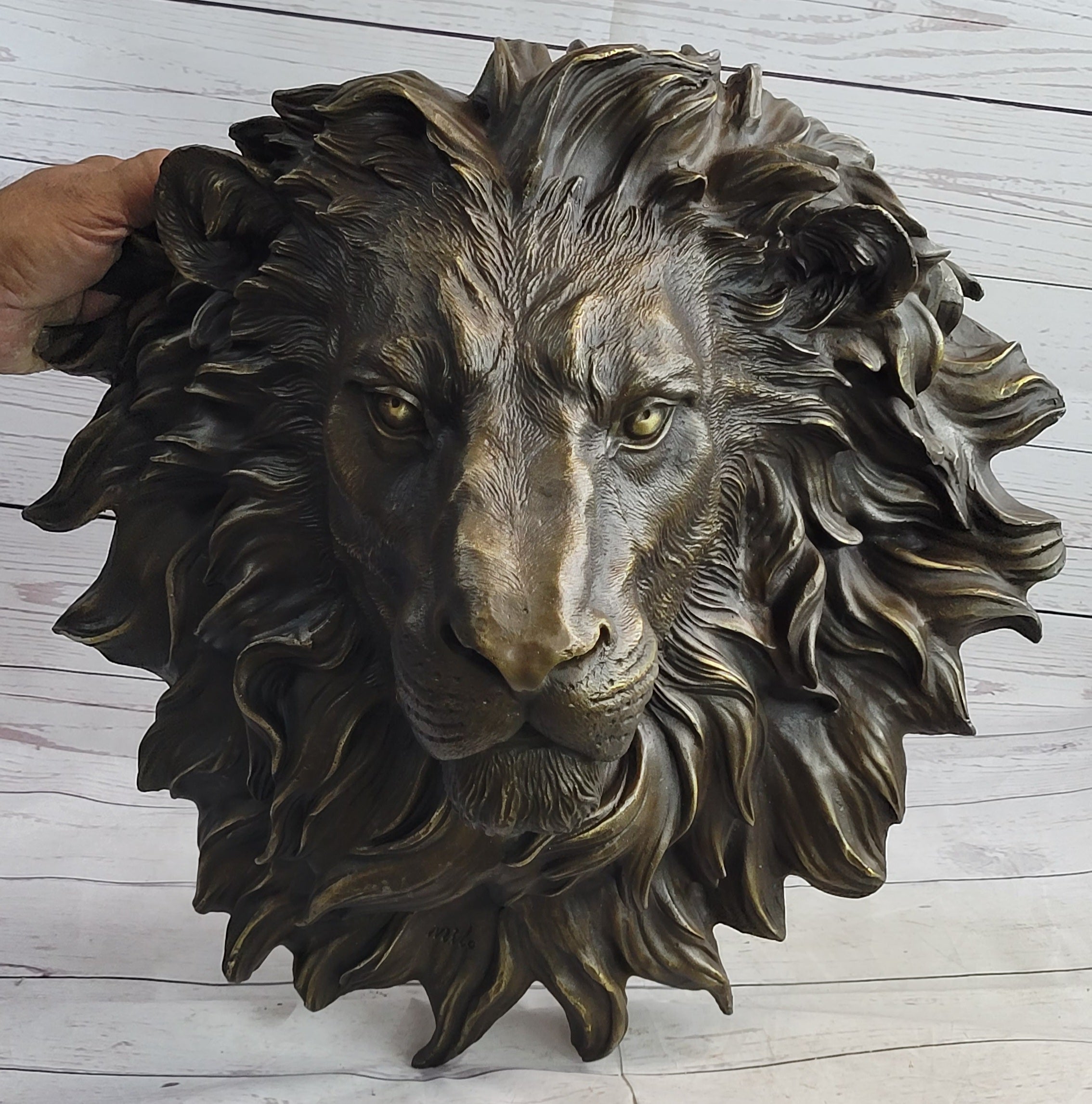 Wall Mounted Lion Head Bust Sculpture Signed Milo 18" x 18"