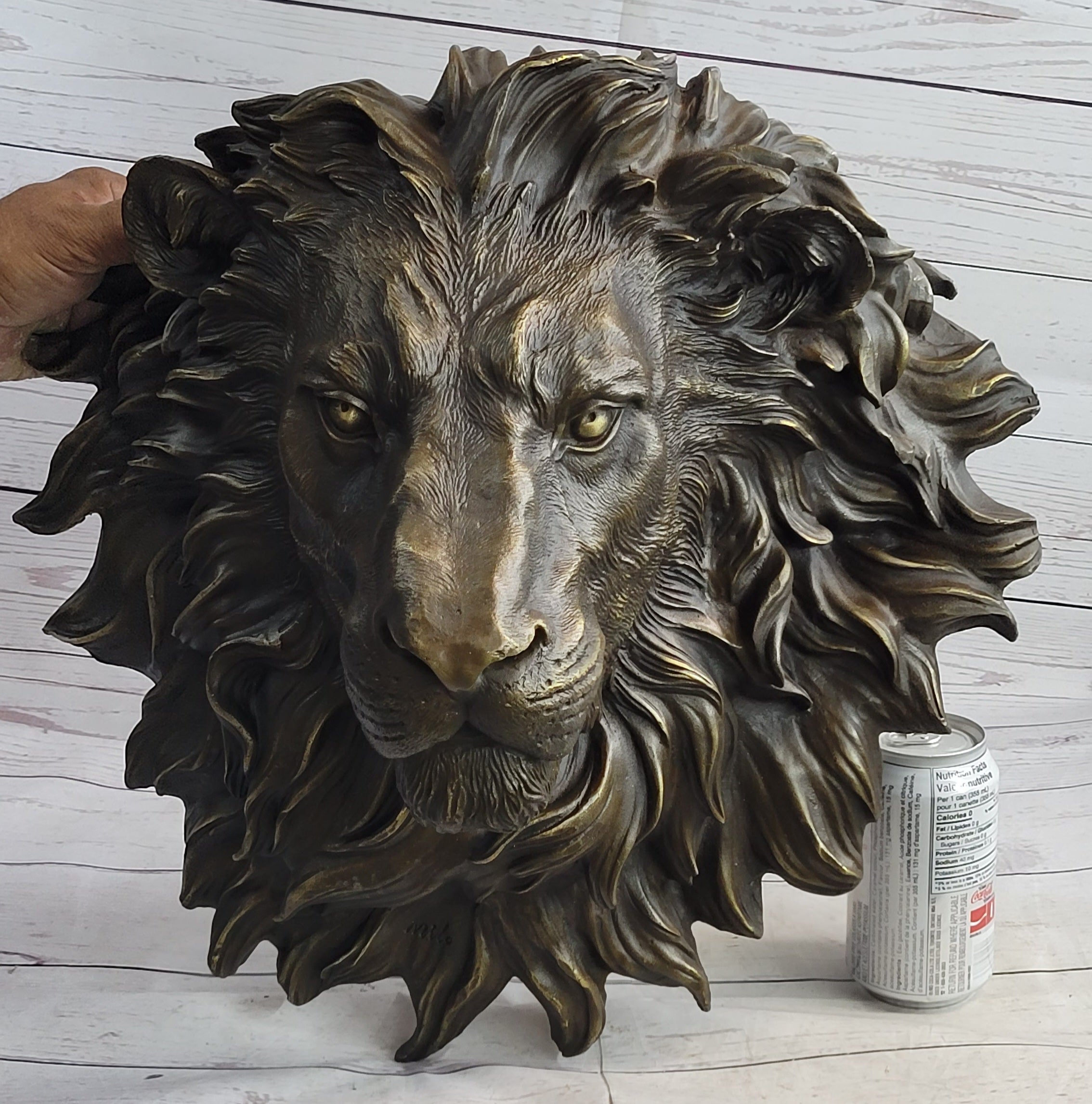 Wall Mounted Lion Head Bust Sculpture Signed Milo 18" x 18"