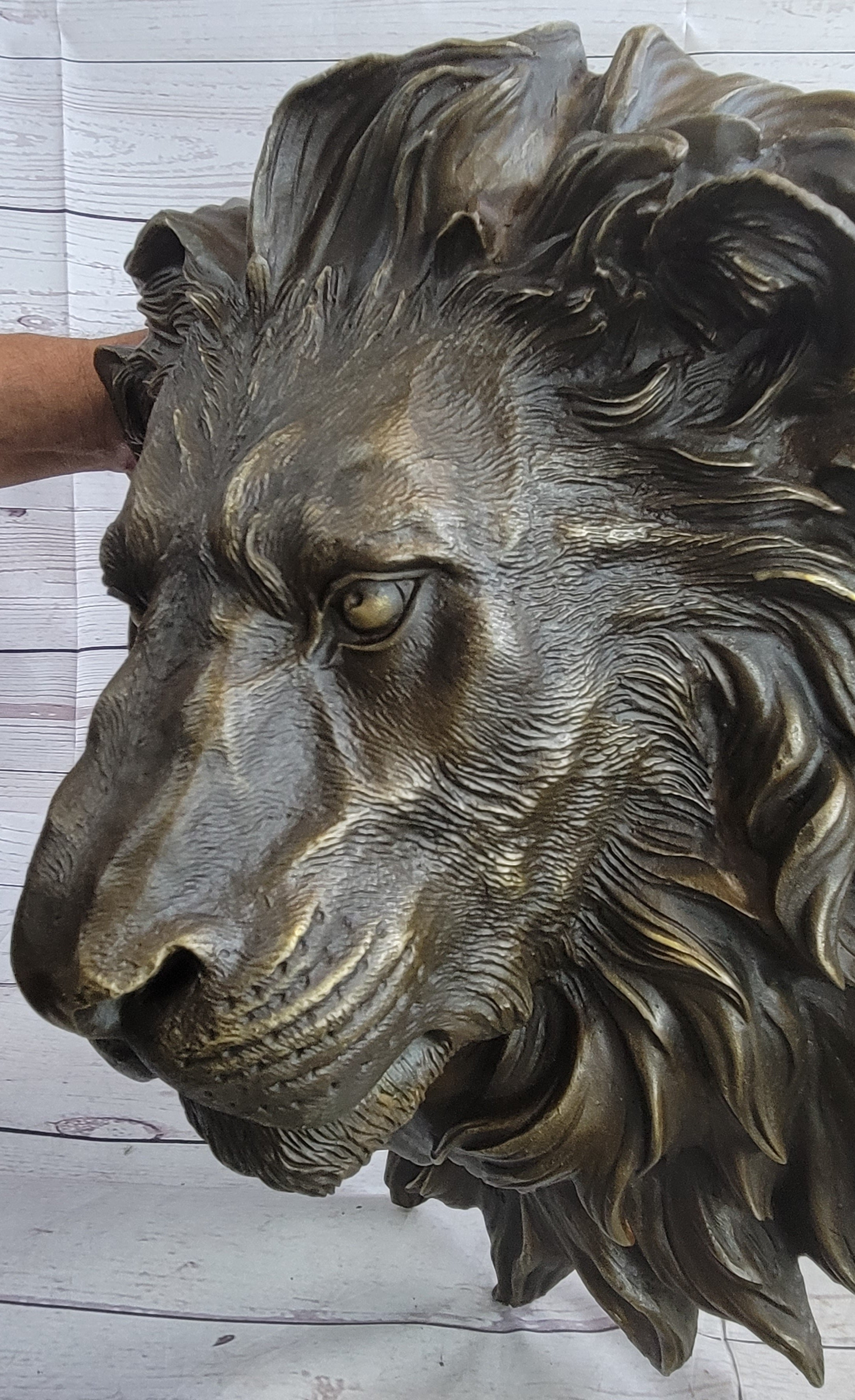 Wall Mounted Lion Head Bust Sculpture Signed Milo 18" x 18"