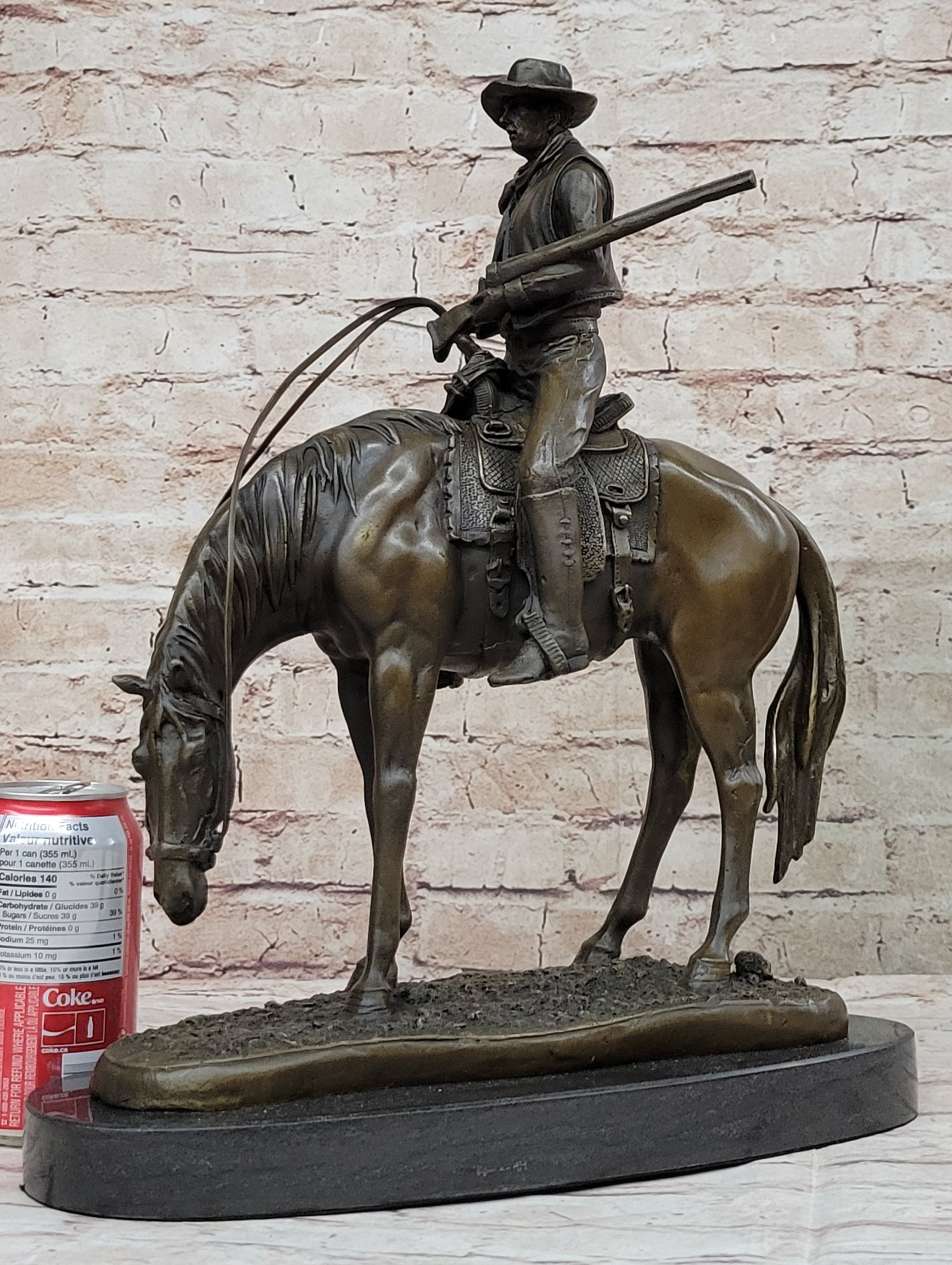 Western Cowboy on Horseback w/ Shotgun Bronze 16" x 14"