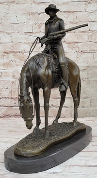 Western Cowboy on Horseback w/ Shotgun Bronze 16" x 14"