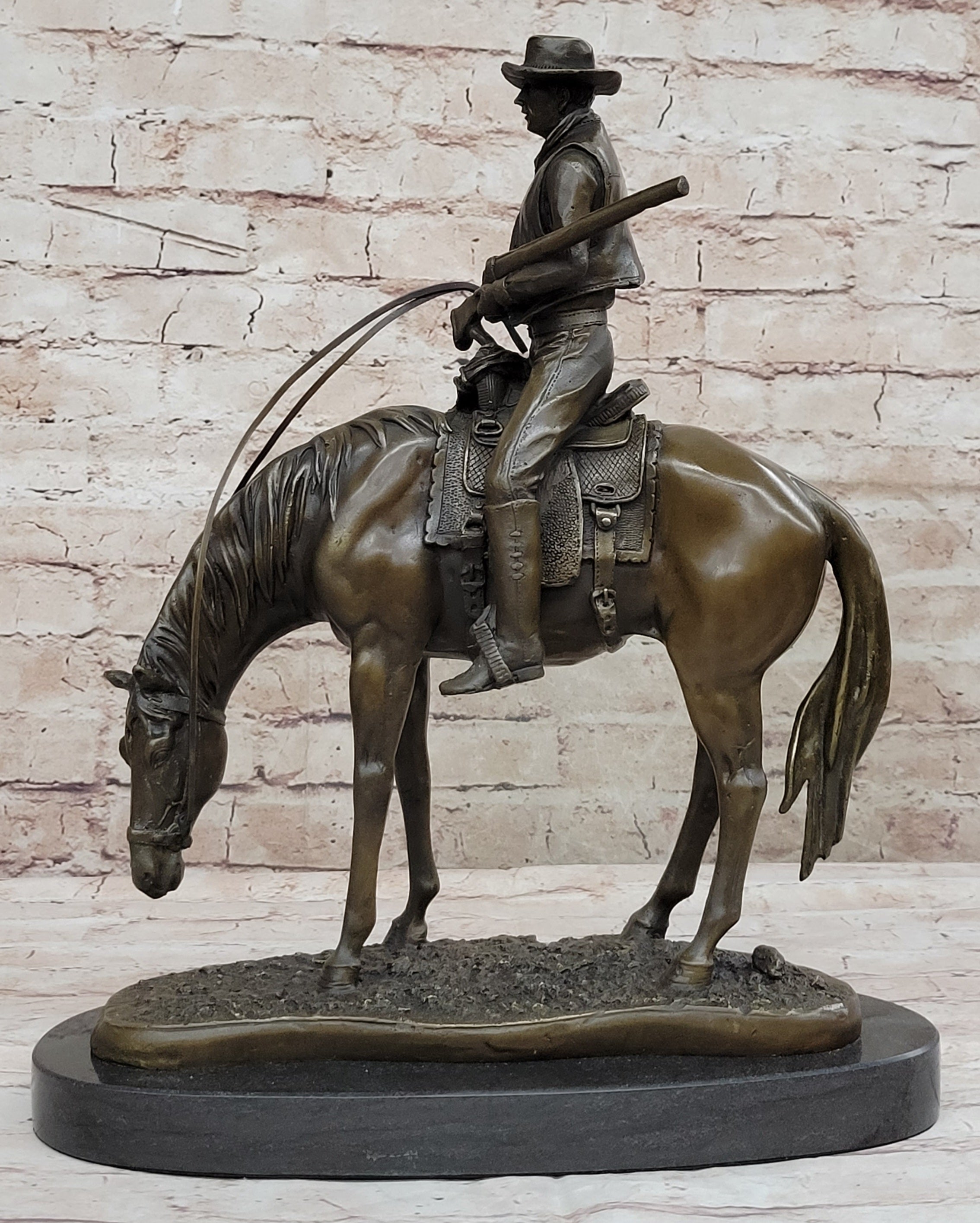 Western Cowboy on Horseback w/ Shotgun Bronze 16" x 14"